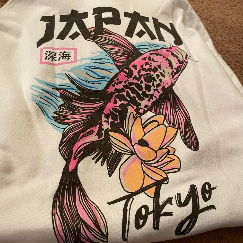 Tokyo Japan Koi Fish White Hoodie Sweater
